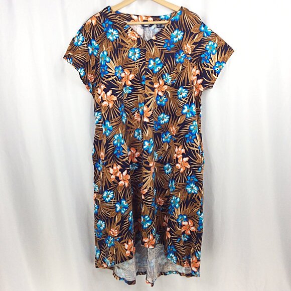Lands End Dress Womens Size Medium Floral Hawaiian Tropical Hi Low Pockets - Picture 2 of 8